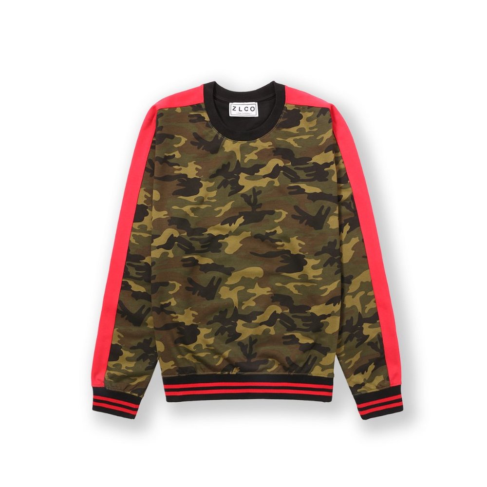 Men's Outline Stripe Crewneck Sweater - Camo & Red (Small/Medium)